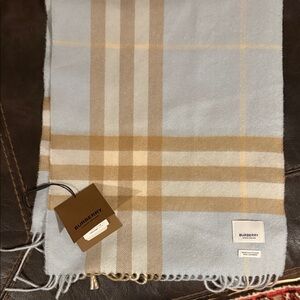 Burberry Light Blue and Tan Check Scarf